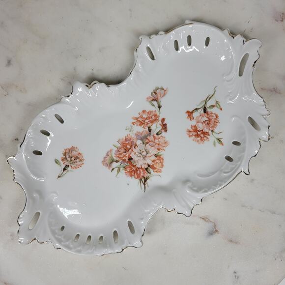Furstenberg Floral Reticulated Trinket Dish 9.7" Porcelain Dresser Tray Germany - Picture 3 of 15